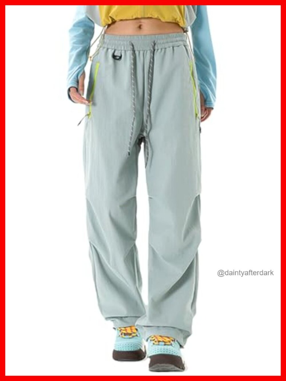 Wide Leg Cargo Hiking Pants 100% Nylon High Rise Drawstring Outdoor